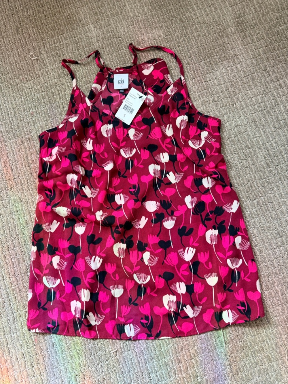 CAbi Wine Blossom Floral Cami in Pink and Cream